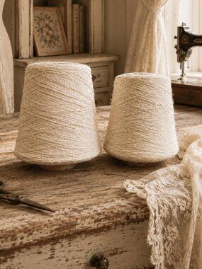 Set of 2 Vintage Sewing Silk Thread Spools Cream Ivory Thread Cones